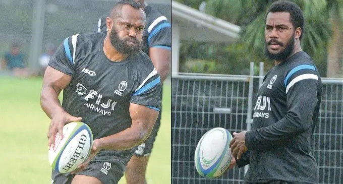 Fiji Airways Flying Fijians squad member Vereniki  Goneva and Setareki Tuicuvu at Albert Park, Suva, on August 5, 2019.   Photo: Simione Haravanua