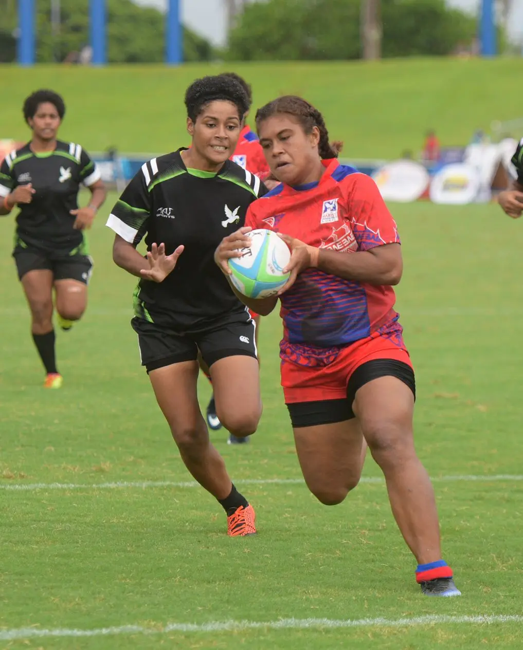 Jiowana Sauto of Marist Seahawks race to try line against Hope during 43rd Fiji Bitter Marist 7s at ANZ Stadium on March 22, 2019. Photo: Ronald Kumar.