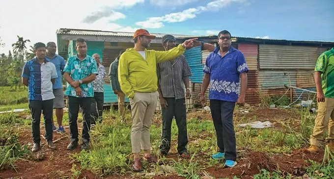 Attorney-General Aiyaz Sayed-Khaiyum and Minister for Agriculture, Waterways and Environment inspect the damage done by Cyclone Yasa in Labasa on December 18, 2020.  Photo: Leon Lord
