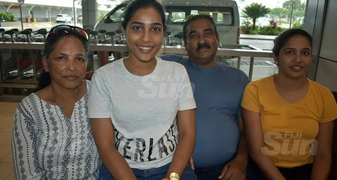From left: Mala Singh Prasad, Vana Singh, Devendra Prasad and Sheenal Kumar at the Nadi International Airport on March 29, 2020. Photo: Mereleki Nai