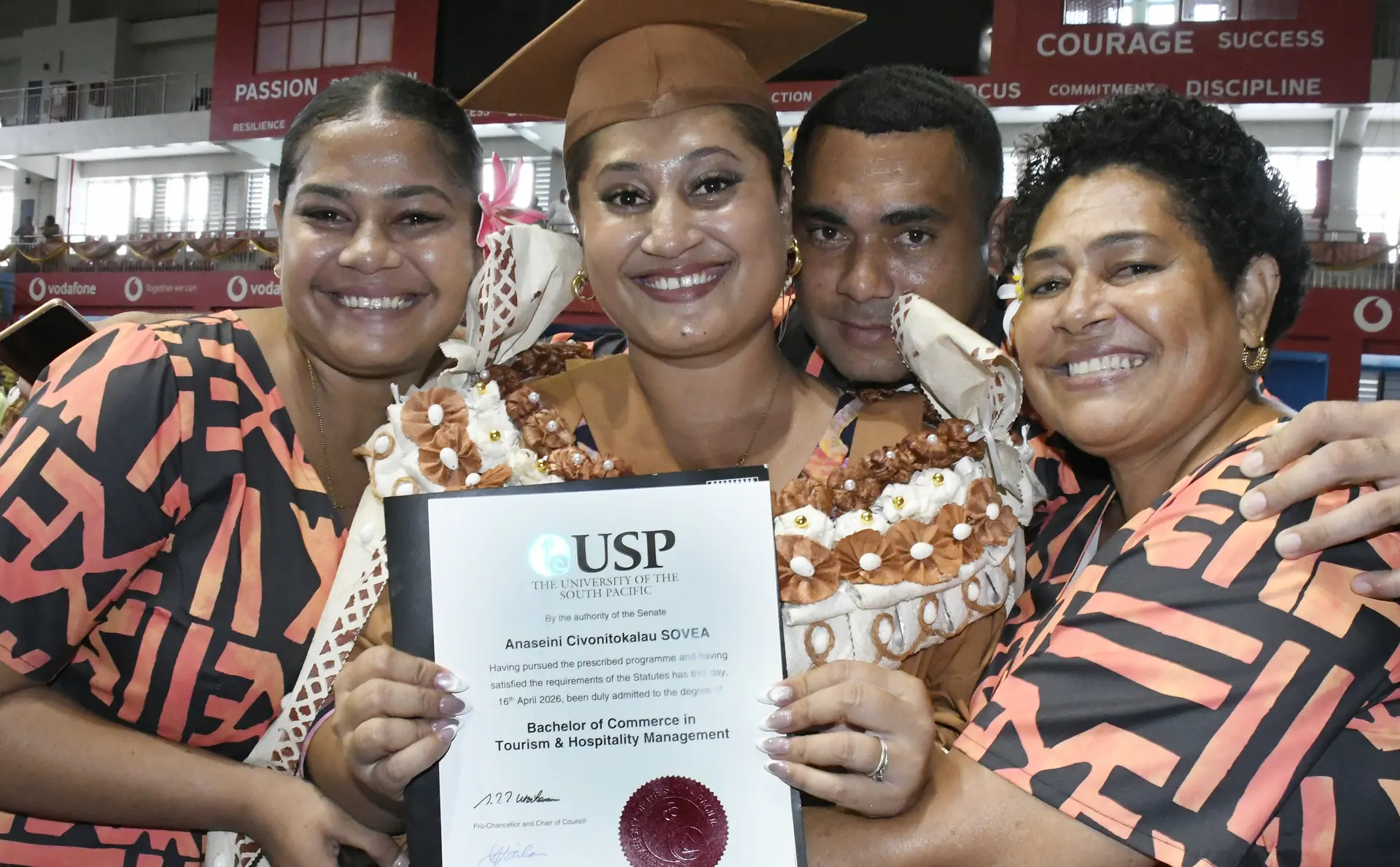 Anaseini Sovea with her family on April 16, 2026