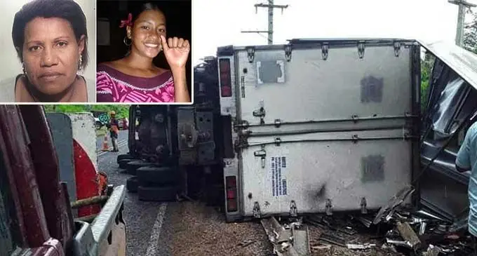Site of the deadly road accident along the Labasa/Nabouwalu Highway, near Nabavatu Village in Dreketi. Photo: Senhu Sein. Inset: IN HAPPIER DAYS... Karalaini Matare (right) and Sainaz Begum (left). 
