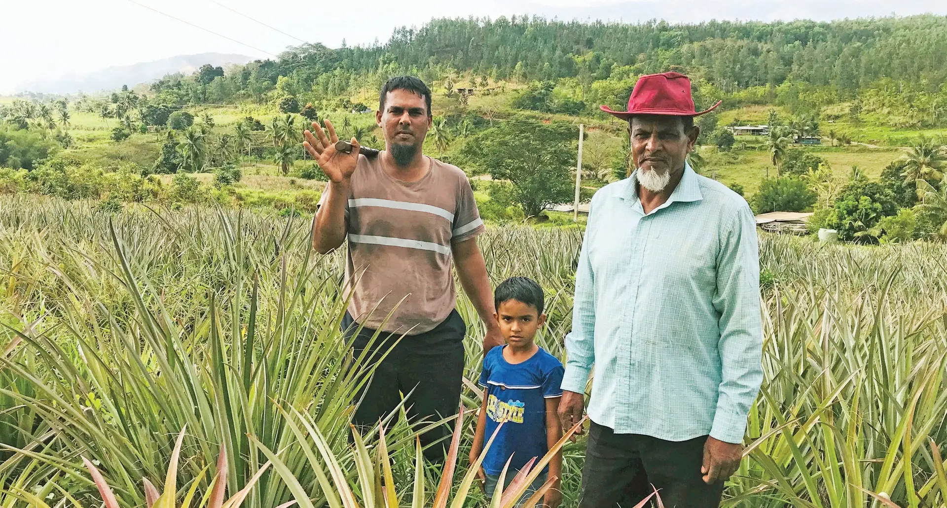 Shamshad Ali with his son Mohammed Irshad and grandson Mohammed Izan at his pineapple farm at Vakabuli Paipai in the interior of Lautoka on September 14, 2020. Photo: Charles Chambers