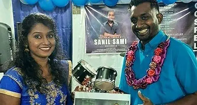 Sanil Sami (right) with his wife Nileshni Sami during the launching of his fourth Hindi gospel in Buca, Savusavu on February 6, 2022.