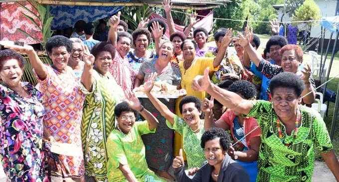 Women from Serua wishing everyone A happy Women's Day during Serua Provincial Council meeting at Namaqumaqua Village in Serua on March 8, 2018.  Photo: Ronald Kumar