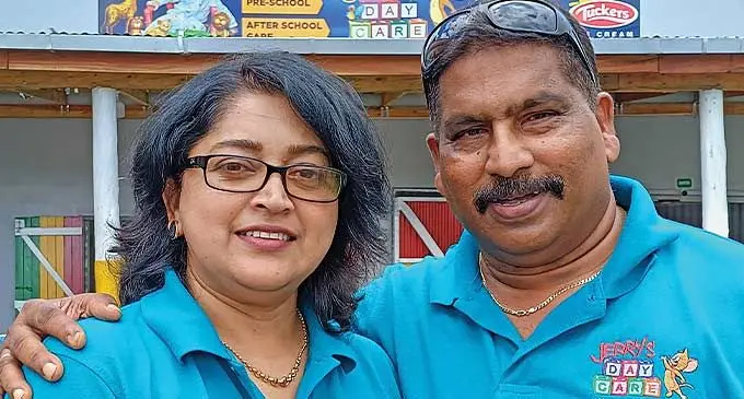 Irene Robinson with her husband, Robinson Dass infront Jerry’s Daycare and Preschool Centre in Labasa on February 2, 2024. Photo: Shratika Naidu