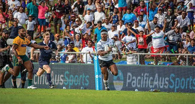 Vodafone Flying Fijians winger Vinaya Habosi in action during their Pacific Nations Cup clash against Australia A at Churchill Park, Lautoka,  on July 9, 2022. Photo: Leon Lord