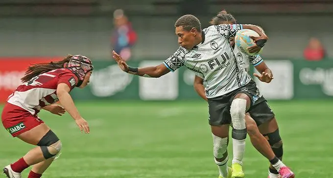 Fiji Airways Fijiana 7s player Reapi Ulunisau during their semifinal match against Japan at the HSBC Vancouver 7s on February 24, 2025 in BC Place, Canada. Photo: FRU Media
