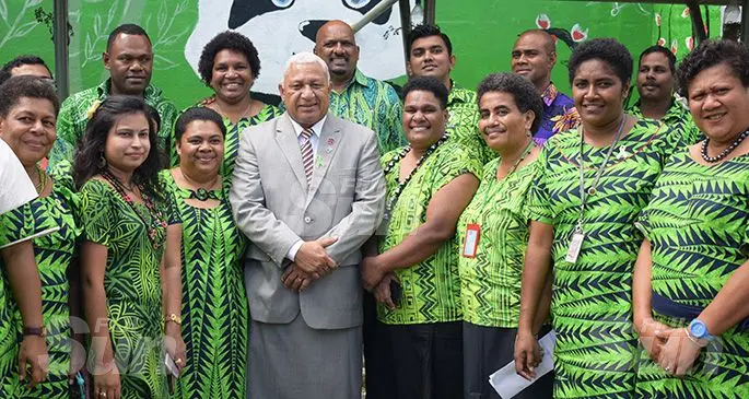 Prime Minister Voreqe Bainimarama with St. Giles Hospital staff after opening the Alcohol and Drug Unit (AOD Unit) at the hospital in Suva, on November 6, 2019. Photo: Ronald Kumar