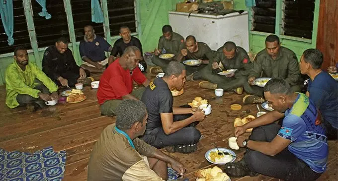 Search and rescue team members back at the Doguru Community Hall after looking for the missing plane, instructor Iliesa Tawalo and student Merelesita Lutu on February 27, 2018. Photo: Wati Talebula