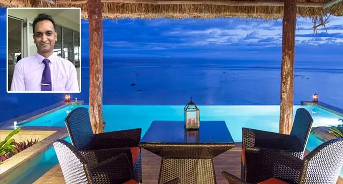 Savasi Island Resort in Savusavu with the inset image of Amitesh Dea, Chief Executive Officer of Waste Recyclers Fiji Limited.