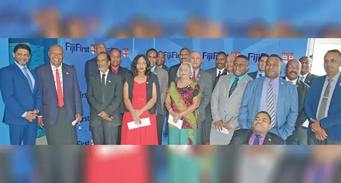 FijiFirst general secretary, Aiyaz Sayed-Khaiyum, with the party’s first lot of proposed candidates who were announced at the party’s office in Brown Street, Suva, on October 6, 2022.  Photo: Ronald Kumar.