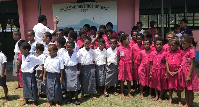 Students of Onolevu District school all smiling after receiving their new school bags and stationery on February 13, 2018.  Photo: Nacanieli Tuilevuka 