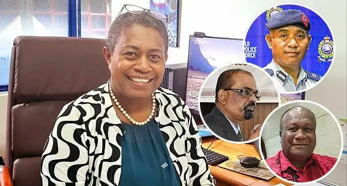 Ministry of Education Permanent Secretary, Selina Kuruleca. Insert (Top-middle-bottom): Acting Commissioner of Police Juki Fong Chew, FTA General Secretary Muniappa Goundar and FTA General Secretary Paula Manumanunitoga.
