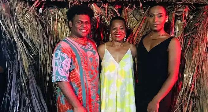 Fiji Fashion Week designer of the year Epeli Tuibeqa, Fiji Fashion Week founder Ellen Whippy-Knight, emerging designer Jed Taylor Photo: Laisa Lui