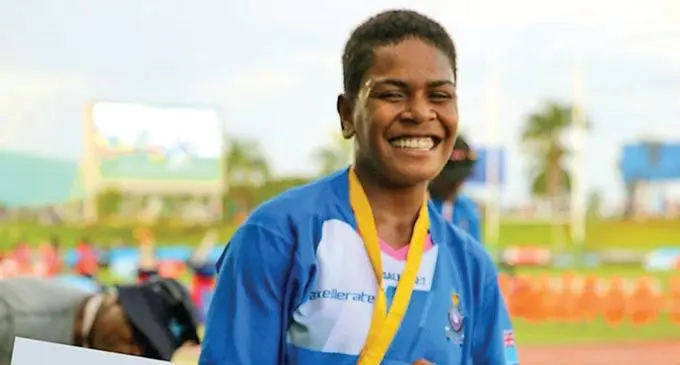 Police Blue Diamond Womens 7s playmaker Mereani Rogosau after receiving her Best Player award during the Fiji Bitter Marist Sapphire 7s tournament at the ANZ National Stadium in Suva on March 27,2021. Photo: Leon Lord