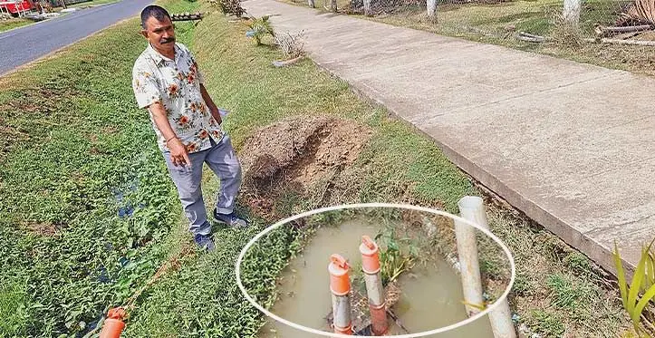 Labasa Town Council ratepayer, Vijay Nand, 65, shows the sewage spill in Labasa. Photo: Sampras Anand
