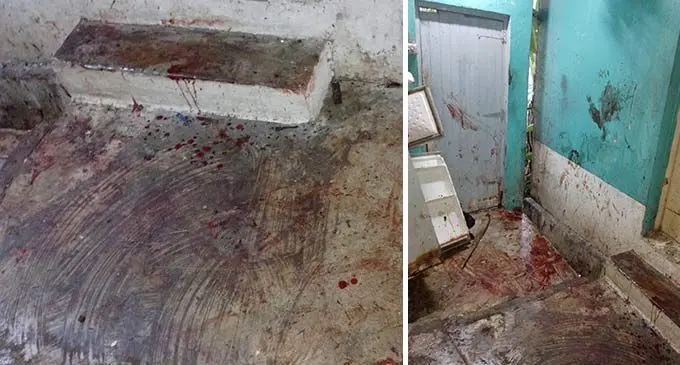Blood is visible at the scene where the alleged stabbing took place.