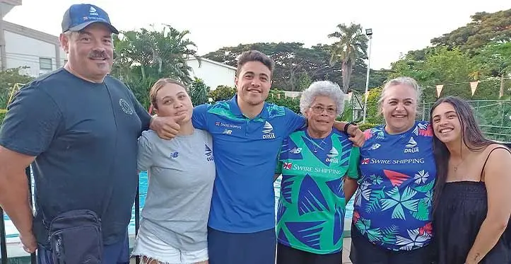 Caleb Muntz (third from left) is flanked by from left dad Barry Muntz, sister Elliah, grandmother Sadie, mum Muri and sister Keva. Photo: Charles Chambers