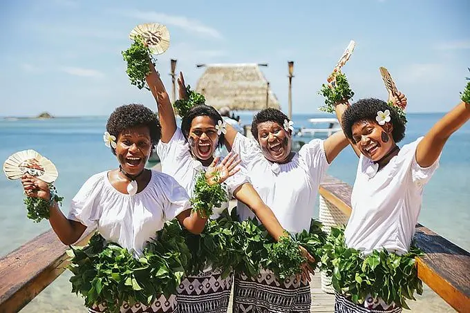 Malolo Island Resort welcome group.