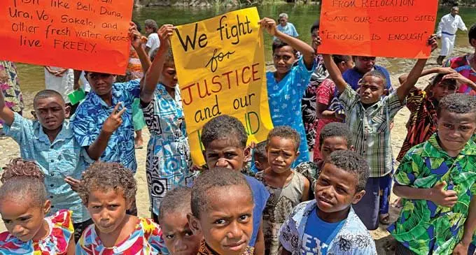Children of Navunikabi Village joined their parents to protest about the proposed EFL hydro dam on September 28, 2024. (Parental consent given) . PHOTO: Inoke Rabonu