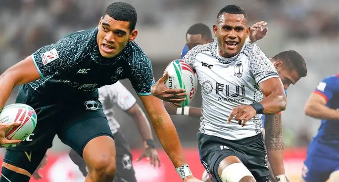 Left: Fiji Airways Fijian 7s rep Meli Derenalagi and Fiji Airways Fijian 7s rep Vilimoni Botitu.