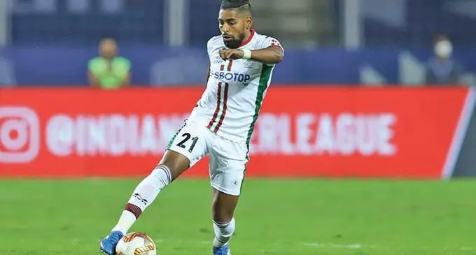 ATK Mohun Bagan striker Roy Krishna controls the ball against North East United during their Indian Super League clash at the Fatorda Stadium in Goa, India, on January 26, 2021. Krishna scored a goal but it was not enough as they went down 2-1. Photo: ISL