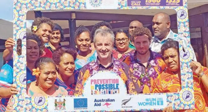 The Head of Unit, East Asia and Pacific Directorate -General for International Partnerships (INTPA) European Commission Jean -Louis Ville (front fourth from left) and Delegation of the European Union for the Pacific Progranmme manager Natural Resources and governance Francesco Ponzoni with workshop participants at the Tanoa Waterfront Hotel in Lautoka on December 2, 2022. Photo: Salote Qalubau