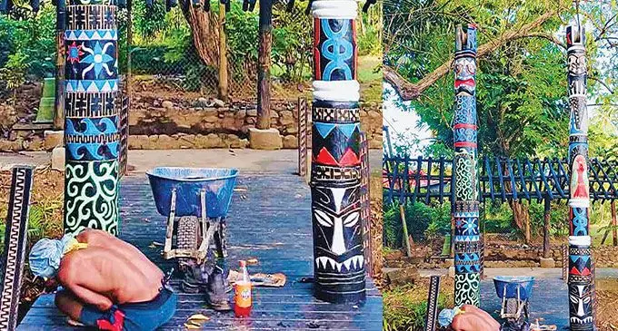 An artist works on reviving the Arts Village at Pacific Harbour in Deuba.