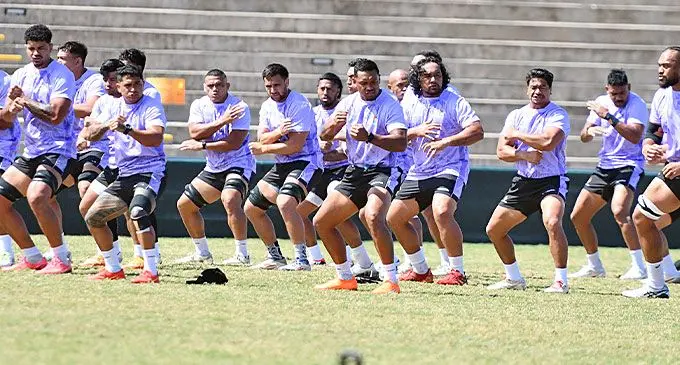 Manu Samoa team and officials during their training run at the HFC Bank Stadium, Suva on August 22, 2024. Photo: Ronald Kumar