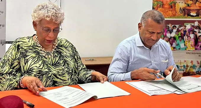 University of Fiji vice-chancellor Professor Shaista Shameem and iTaukei Trust Fund Board chief executive officer Aisake Taito signed the Memorandum of Understanding in Suva..