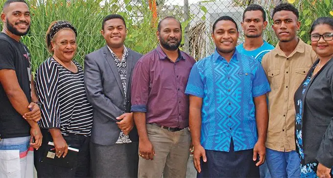 From left: Davui Tuidamudamu (iTaukei Student Association treasurer), Sai Cavuilati (LSA student rep), Ralth Sailosi Ratu (UniFiji Student Association president), Ravineet Sami (UniFiji executive finance director) Filipe Bainivalu (LSA president), Eroni Bolarutia (ISA vice president), Saiciusa Leiloma (LSA secretary) and Karishma Mani (UniFiji registrar) at the Samabula UniFiji campus on May 14, 2019. Photo: Sydnee Gonzalez
