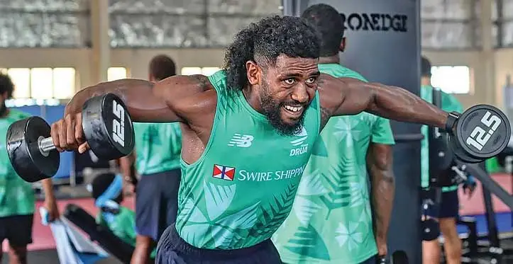 Swire Shipping Fijian Drua halfback Frank Lomani during the team’s gym session. Photo: Fijian Drua Swire Shipping Fiji