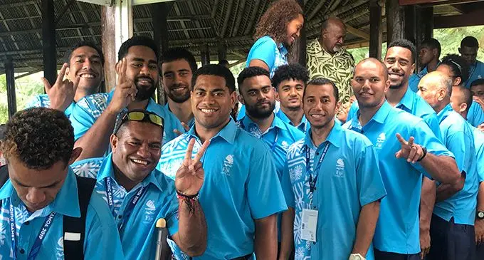 Team Fiji basketball men’s team at a Fijian community lunch event in Apia, Samoa on July 14, 2019. Photo: Anasilini Natoga