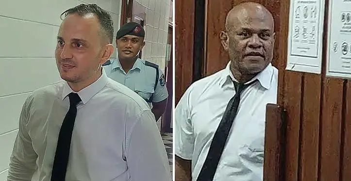From left: Joseph Abourizk and Josese Muriwaqa at the High Court in Lautoka. Photo: Salote Qalubau