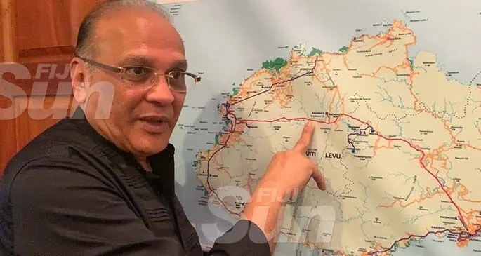 Energy Fiji Limited chief executive officer Haskmukh Patel points out the damaged overhead power lines running from Monasavu hydropower station to the Western Division following Tropical Cyclone . Photo:Fernando Lobendahn