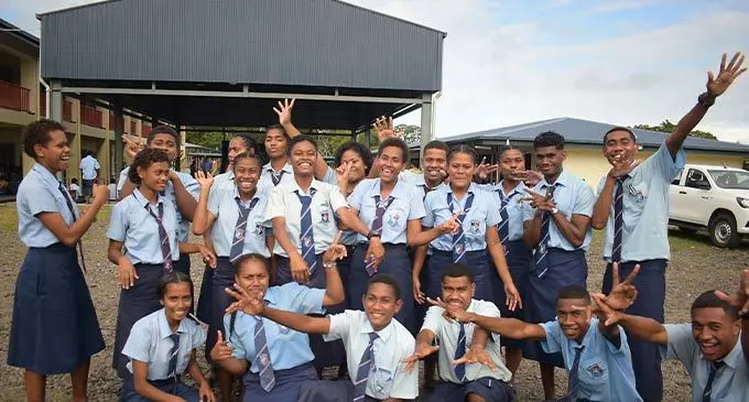 Year 13 students of Bau Central College celebrate the commissioning of the new block and multipurpose hall on July 5, 2022. Photo: Ronald Kumar