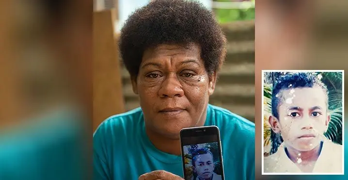 Unaisi Dimainalovo holding a picture of her late grandson Joseva Kawa Toutou. Inset: The late Joseva Kawa Toutou.