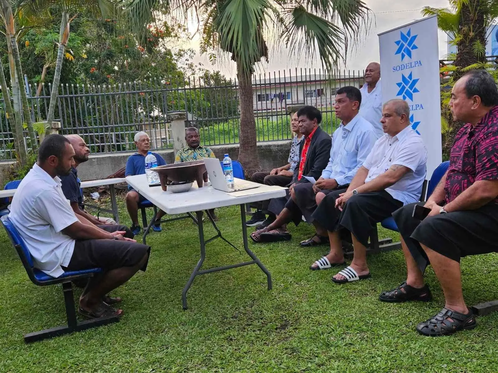 SODELPA Party Leader and Minister for Education Aseri Radrodro (middle) with members and supporters during the launch of the party’s revamped website at the party headquarters in Suva on October 24, 2025.