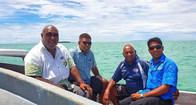 Minister for Fisheries Semi Koroilavesau with government officials at the seaweed farming in Kiuva, Tailevu.  Photo: Ministry of Fisheries