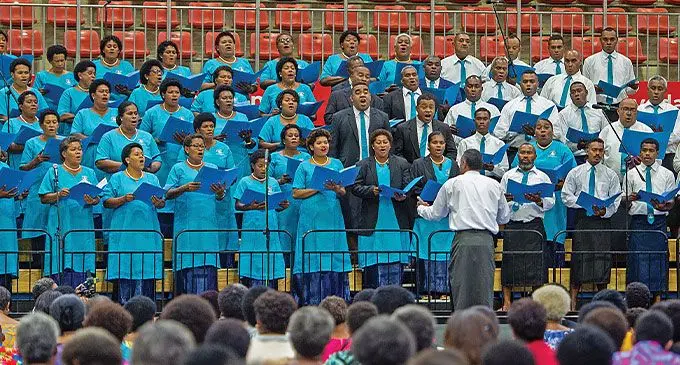 From left: Wasewase ko Yasawa-I-Yata Division choir performing at the Festival of Praise of the Methodist Church in Fiji and Rotuma in Suva on August 29, 2024. Photo: Leon Lord