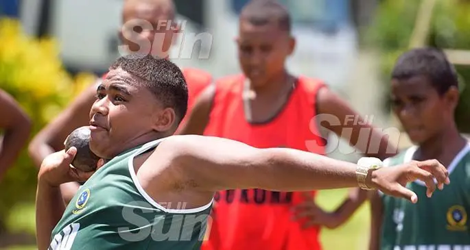 Ratu Kadavulevu School athlete Josesse Tawake takes part in the shot put event at Lodoni on February 6, 2020. Photo: Ronald Kumar