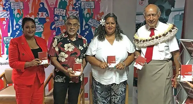 UNAIDS Country Director Renata Ram (from left), Permanent Secretary for Health Dr James Fong, Programme manager FJNPlus Jokapeci Tuberi Cati and Speaker of Parliament and UNAIDS Pacific Goodwill Ambassador Ratu Epeli Nailatikau, during the World AIDS Day celebration at the Ministry of Health Headquarters, Suva on December 1, 2022 Photo: Viliame Tawanakoro
