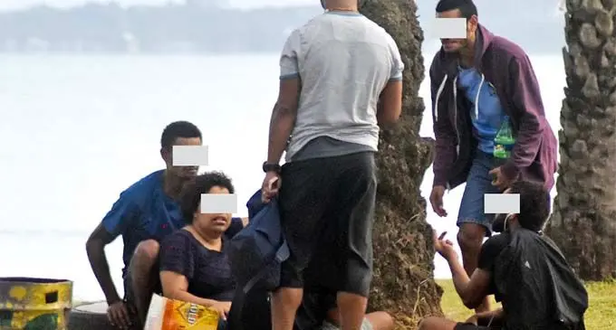 A group drinking alcohol at Wailoaloa Beach in Nadi on August 25, 2019. Drinking in public places as such is prohibited. Photo: Waisea Nasokia