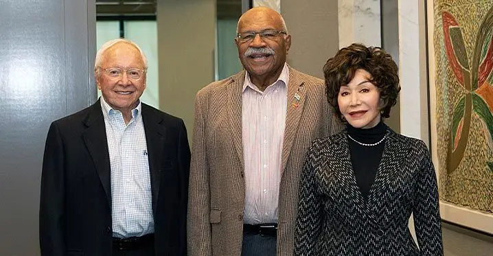 Stewart Resnick, Prime Minister Sitiveni Rabuka and Lynda Resnick in LA this week. Photo: FIJI Water