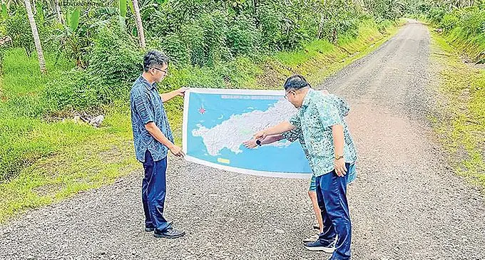 Chinese Ambassador to Fiji Zhou Jian during their visit to some of the roads in Savusavu on March 2, 2024. Photos: Fiji Government / Facebook