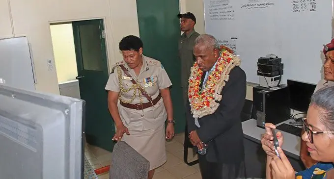 Acting Fiji Corrections Services Commissioner Salote Panapasa with Attorney-General Siromi Turaga during his tour around the FCS facility. Photo: Kelera Sovasiga-Tuisawau