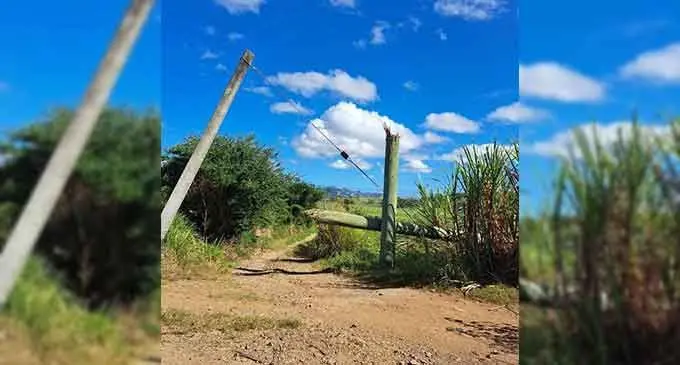 The burnt and damaged EFL Power Pole along the 33,000 volts transmission line in Veisaru, Ba. Photo: Energy Fiji Limited.