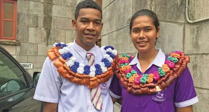 From Left: Dudley head boy Saiyasi Nabou with head girl Losavati Marama Baleisuva after the prefects induction ceremony at the Centenary Church in Suva on January 1, 2019. Photo: Neelam Prasad