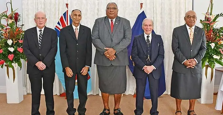 (From L-R) Justice William Desmond Calanchini,  Justice Jiten Singh, President Ratu Wiliame Katonivere,  His Lordship the Right Honourable Justice David E. Ashton Lewis,and Justice Filimone Jitoko.